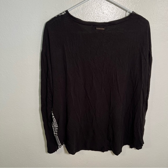 MICHAEL Michael Kors Mixed Media Blouse Black White Houndstooth L - Picture 5 of 9